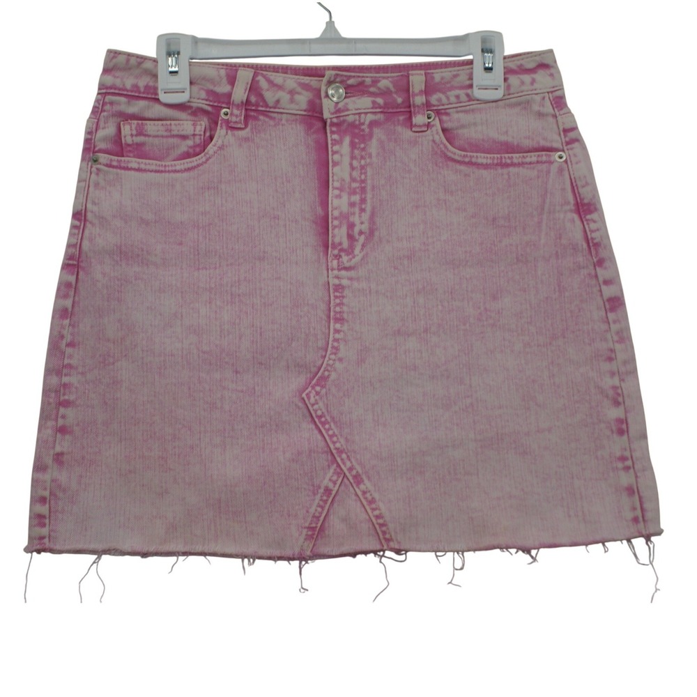 GB‎ Pink Acid Wash Denim Mini Skirt Raw Hem Size M GB6575WND
